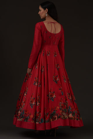 Balance By Rohit Bal-Ruby Red Printed Anarkali Set-INDIASPOPUP.COM