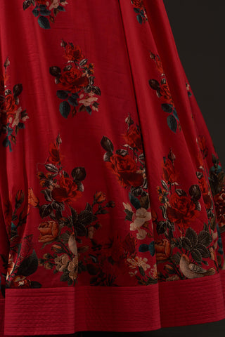 Balance By Rohit Bal-Ruby Red Printed Anarkali Set-INDIASPOPUP.COM