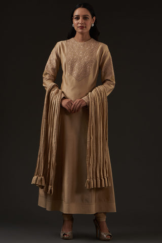 Balance By Rohit Bal-Beige Embroidered Kalidar Kurta Set-INDIASPOPUP.COM