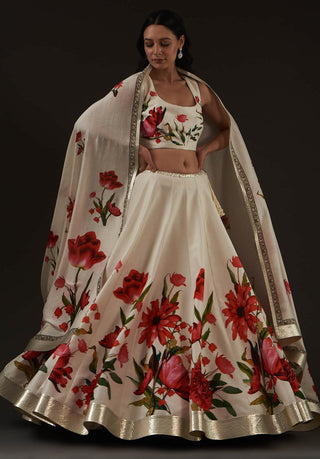 Balance By Rohit Bal-Ivory Floral Printed Lehenga Set-INDIASPOPUP.COM