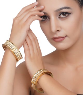 Preeti Mohan-Gold Plated Three Line Kundan Bangles-INDIASPOPUP.COM