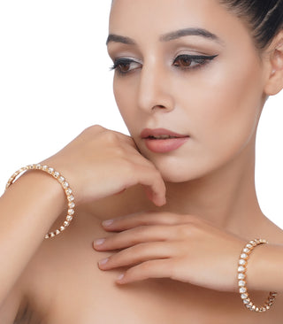 Preeti Mohan-Gold Plated Single Line Kundan Bangles-INDIASPOPUP.COM