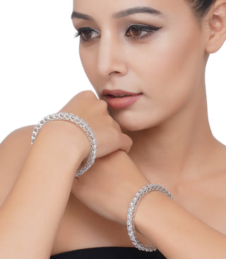 Preeti Mohan-Silver Zirconia Bangles-INDIASPOPUP.COM