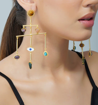Zariin-Layer Multi Stone Healing Statement Earrings-INDIASPOPUP.COM
