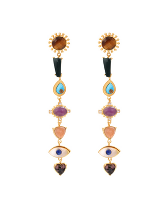 Zariin-Gold Plated Multi Stone Healing Dangler Earrings-INDIASPOPUP.COM