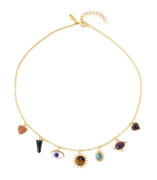 Zariin-Multi Stone Healing Pendant Necklace-INDIASPOPUP.COM