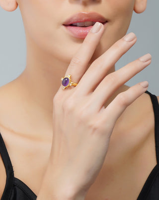 Zariin-Gold Plated Multi Stone Healing Adjustable Ring-INDIASPOPUP.COM