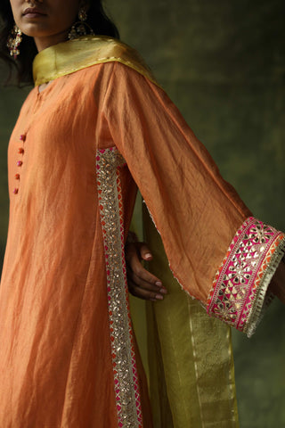 Begum Pret-Burnt Orange Dia Kurta Set-INDIASPOPUP.COM
