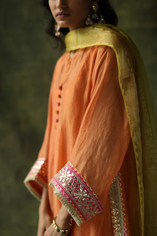 Begum Pret-Burnt Orange Dia Kurta Set-INDIASPOPUP.COM