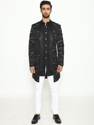 Arjun Kilachand-Black Asymmetric Cut Fusion Jacket-INDIASPOPUP.COM