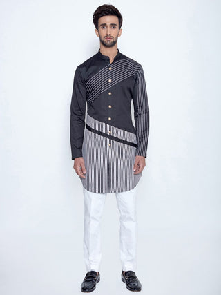 Arjun Kilachand-Black Diagonal Stripe Kurta-INDIASPOPUP.COM
