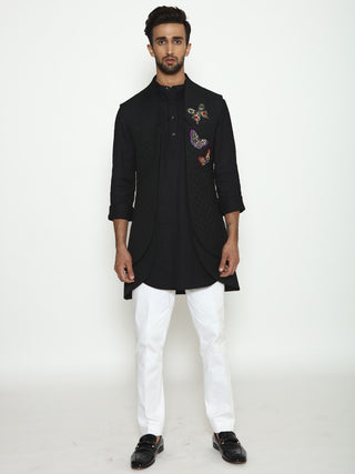Arjun Kilachand-Black Layered Quilted Cape-INDIASPOPUP.COM