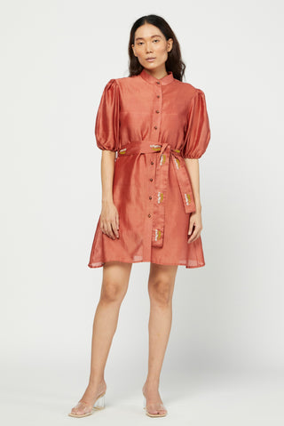 Meadow-Red Embroidered Dress-INDIASPOPUP.COM