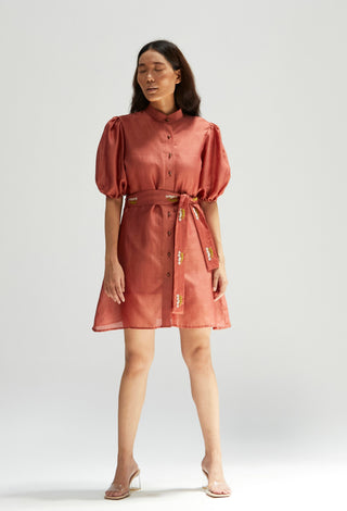 Meadow-Red Embroidered Dress-INDIASPOPUP.COM