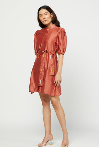 Meadow-Red Embroidered Dress-INDIASPOPUP.COM