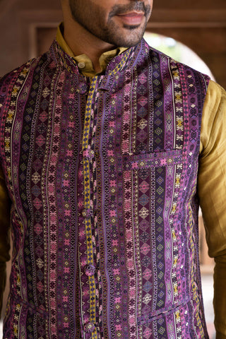 Chhavvi Aggarwal-Purple Printed Kurta Bundi Set-INDIASPOPUP.COM