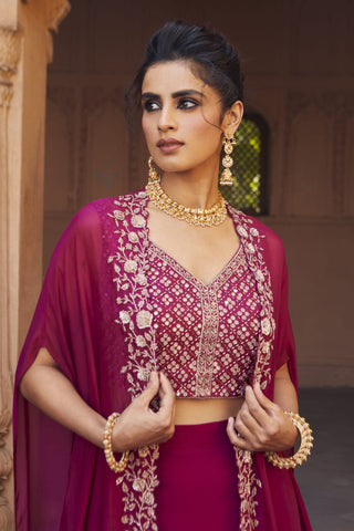 Charu & Vasundhara-Zoya Raspberry Kimono Lehenga Set-INDIASPOPUP.COM