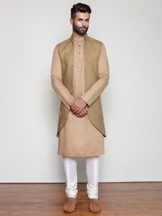 Arjun Kilachand-Caramel Trikona Knots Long Bundi Set-INDIASPOPUP.COM