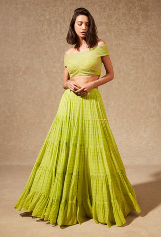 Chamee And Palak-Green Miyu Off-Shoulder Blouse And Skirt-INDIASPOPUP.COM