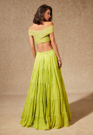 Chamee And Palak-Green Miyu Off-Shoulder Blouse And Skirt-INDIASPOPUP.COM