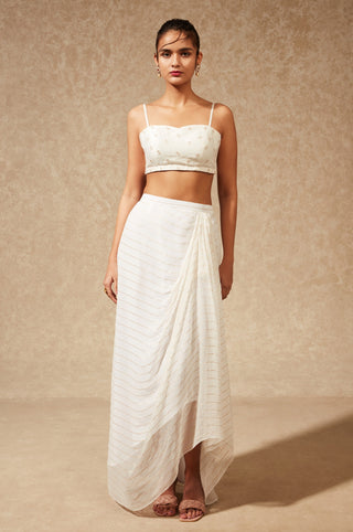 Chamee And Palak-Off-White Amayra Jacket With Bustier And Skirt-INDIASPOPUP.COM