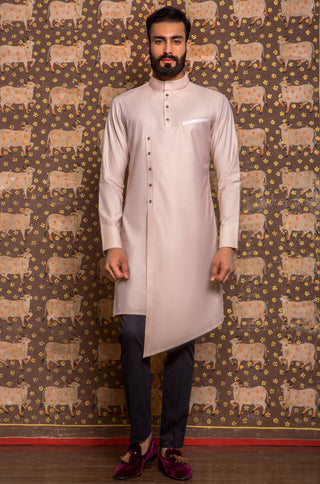 Arjun Kilachand-Champagne Asymmetrical Kurta-INDIASPOPUP.COM