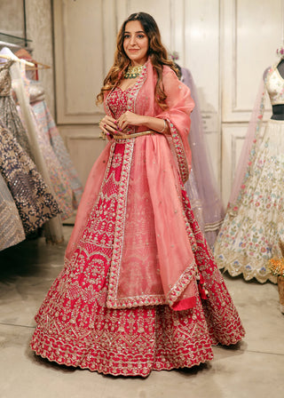 Chamee And Palak-Red Embroidered Lehenga Set-INDIASPOPUP.COM