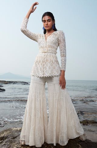 Ritika Mirchandani-Ivory Embroidered Kurta Sharara Set-INDIASPOPUP.COM