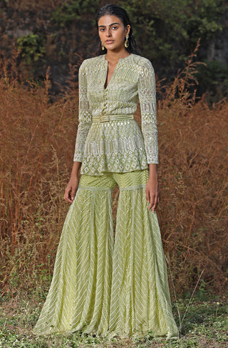 Ritika Mirchandani-Lime Green Embroidered Kurta Sharara Set-INDIASPOPUP.COM