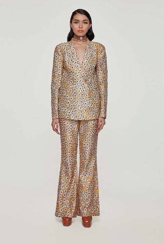 Aisha Rao-Yellow Printed Blazer With Pant-INDIASPOPUP.COM