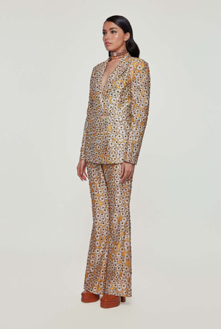 Aisha Rao-Yellow Printed Blazer With Pant-INDIASPOPUP.COM