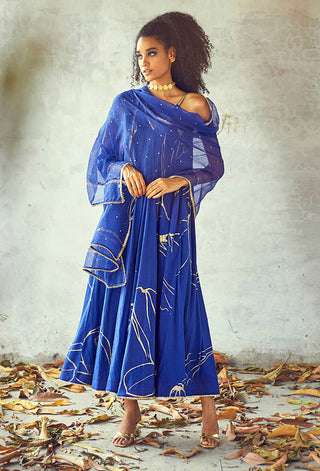Kharakapas-Blue Neel Poshak Dress With Dupatta-INDIASPOPUP.COM