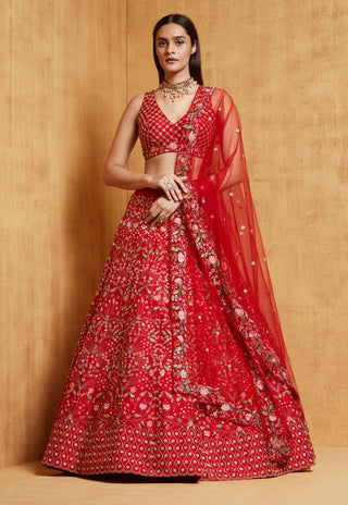 Chamee And Palak-Red Iris Lehenga Set-INDIASPOPUP.COM