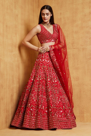 Chamee And Palak-Red Iris Lehenga Set-INDIASPOPUP.COM