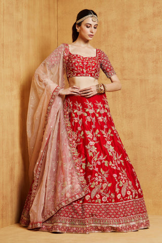 Chamee And Palak-Red Peacock Lehenga Set-INDIASPOPUP.COM