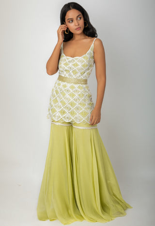 Ritika Mirchandani-Jade Green Kurta & Sharara With Belt-INDIASPOPUP.COM