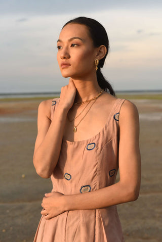 The Loom Art-Tan Crepe & Teal Jumpsuit-INDIASPOPUP.COM