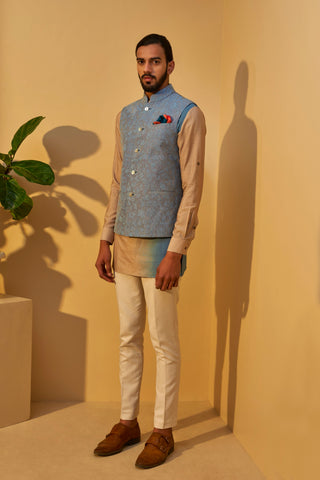 Dhruv Vaish-Blue Thread Embroidered Jawahar Jacket Set-INDIASPOPUP.COM