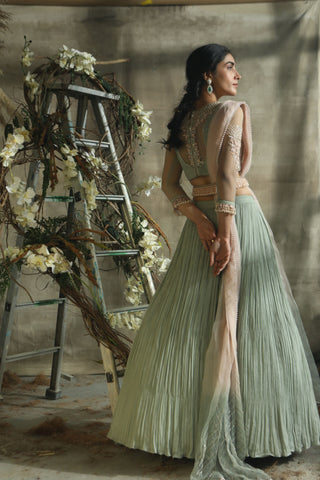 Turquoise By Rachit Khanna-Grey Crinkled Skirt Set-INDIASPOPUP.COM