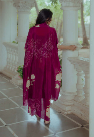 Paulmi & Harsh-Violet Print Maxi With Jacket And Leather Belt-INDIASPOPUP.COM