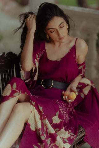 Paulmi & Harsh-Violet Print Maxi With Jacket And Leather Belt-INDIASPOPUP.COM