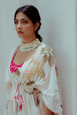Paulmi & Harsh-Off-White Printed Dress With Jacket-INDIASPOPUP.COM