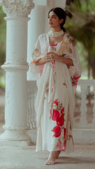 Paulmi & Harsh-Off-White Printed Dress With Jacket-INDIASPOPUP.COM