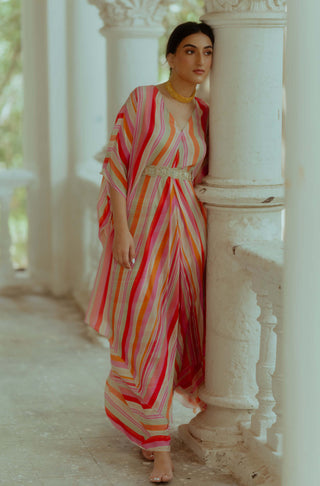 Paulmi & Harsh-Multicolor Kaftan With Skirt And Belt-INDIASPOPUP.COM