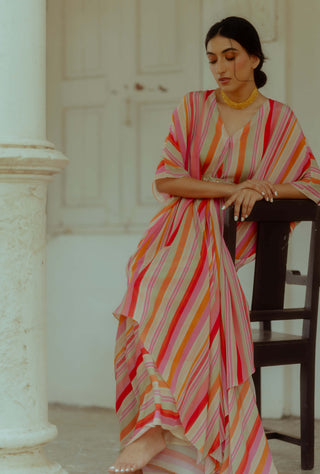 Paulmi & Harsh-Multicolor Kaftan With Skirt And Belt-INDIASPOPUP.COM