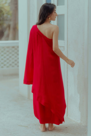 Paulmi & Harsh-Rani Pink One Shoulder Top And Drape Skirt-INDIASPOPUP.COM