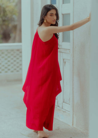 Paulmi & Harsh-Rani Pink One Shoulder Top And Drape Skirt-INDIASPOPUP.COM