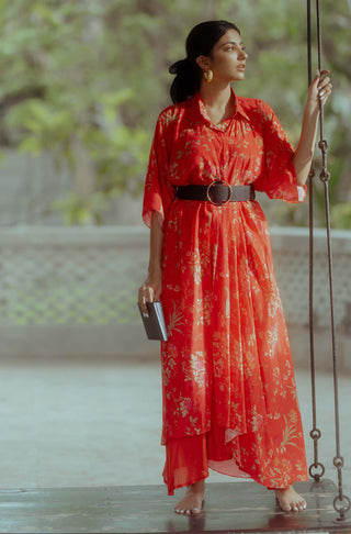 Paulmi & Harsh-Poppy Red Printed Dress-INDIASPOPUP.COM