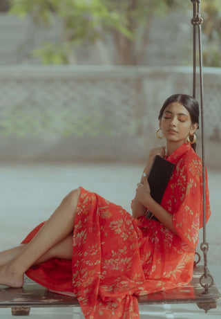 Paulmi & Harsh-Poppy Red Printed Dress-INDIASPOPUP.COM