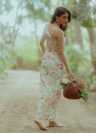 Paulmi & Harsh-Off-White One Shoulder Draped Dress-INDIASPOPUP.COM
